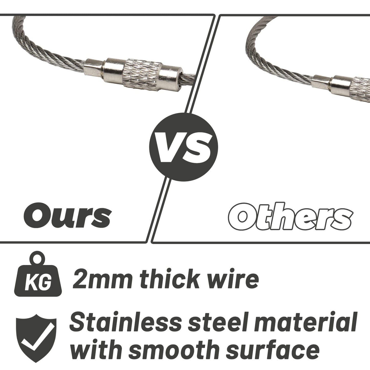 Ira Pollitt 100 Pieces 6 Inch Wire Keychain Cable 2mm Twist Barrel Stainless Steel Key Rings Loop Wire Cable Braided Steel Key Chain Heavy Duty Luggage Tags Loops Tag Keepers