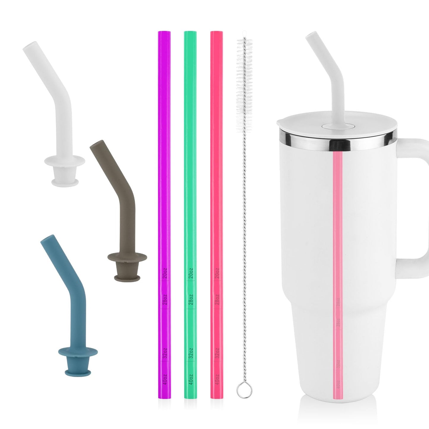 3pcs Replacement Straw for Hydro Flask Tumbler 40oz, BPA Free Reusable Plastic Water Bottle Straw Accessory with 3 Silicone Straw Tip and Cleaning Brush for HydroFlask 32/28/20oz Travel Cup(6 Colors)