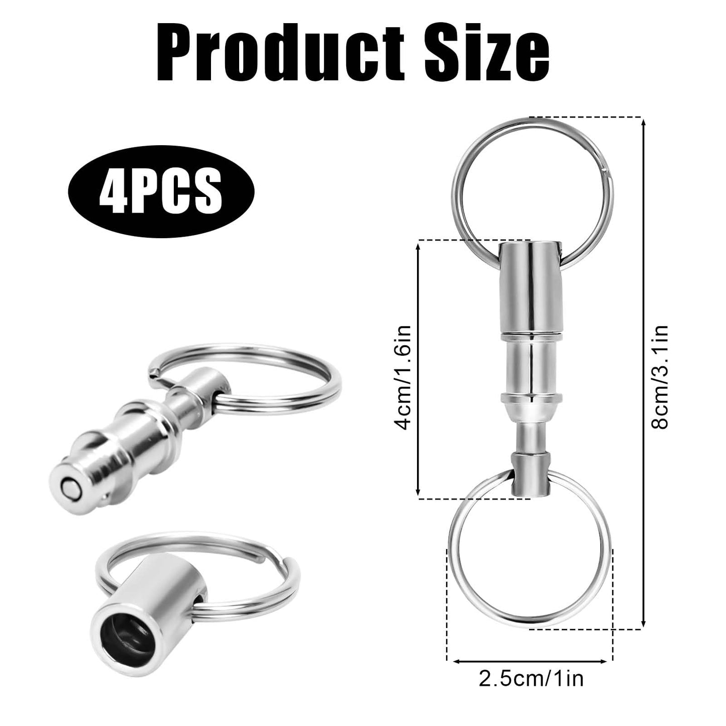 4pcs Keychain for Quick Release, Detachable Dual Pull Apart Key Chain Quick Disconnect Key Ring with Metal Keyring Quick Detach Key Holder for DIY Craft Home Car Key Accessory