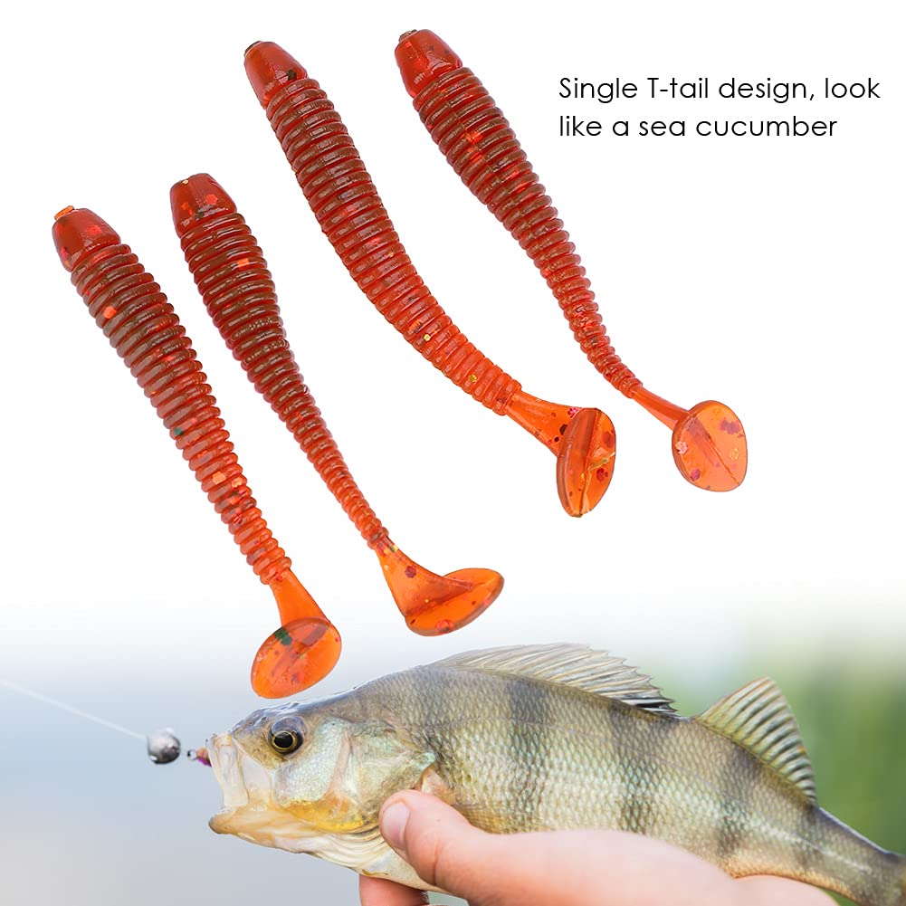 50PCS Fishing Lures Kit, 2in Plastic Fishing Soft Lures T Tail Grub Baits Fishing Swimbaits Fishing Fish Tackle Accessories (Red)