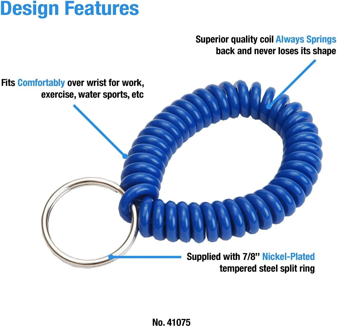 ucky Line 2” Spiral Wrist Coil with Steel Key Ring, Flexible Wrist Band Key Chain Bracelet, Stretches to 12”, Purple, 10 Pack (41065)