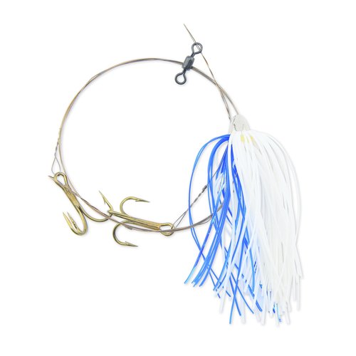 C&H Lures, King Buster Kingfish Pro-Rig, 1/8 oz Head, White/Blue Mylar Skirt, Two #4 4X Treble Hooks, Swivel, Stainless Steel Single Strand Leader Wire, 3 ft
