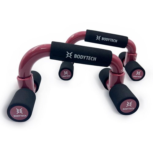 BODYTECH Push up Bars Strength Training with Foam Grip & Non-Slip handling. Load Capacity 220 lbs Wine Red Color