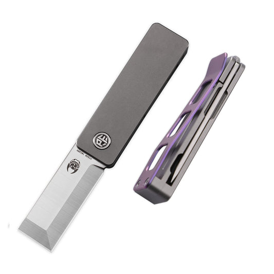 Petrified fish PFE09 Cash Folding Knife,1.81" 14C28N Satin Blade, 1.69oz Titanium Handle Front Flipper Pocket knife for EDC (Purple)