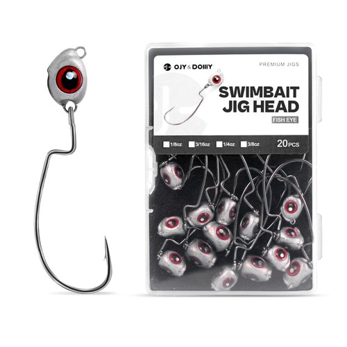 OJY&DOIIIY Fish Eye Swimbait Jig Heads, 12 Pack Weighted Hooks for Texas Rig or Ned Rig Fishing 1/8 3/16 1/4 3/8 oz Assorted