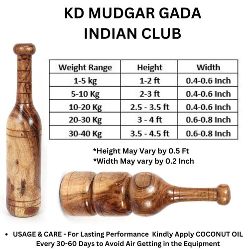 KNK MUGDAR FITNESS BAR INDIAN CLUB MUDGAR BHEEM MACE SHOULDER EQUIPMENT MEEL KARLA KATAI MUGDAL FITNESS DURABLE WOODEN EQUIPMENT (2 to 3 KG)