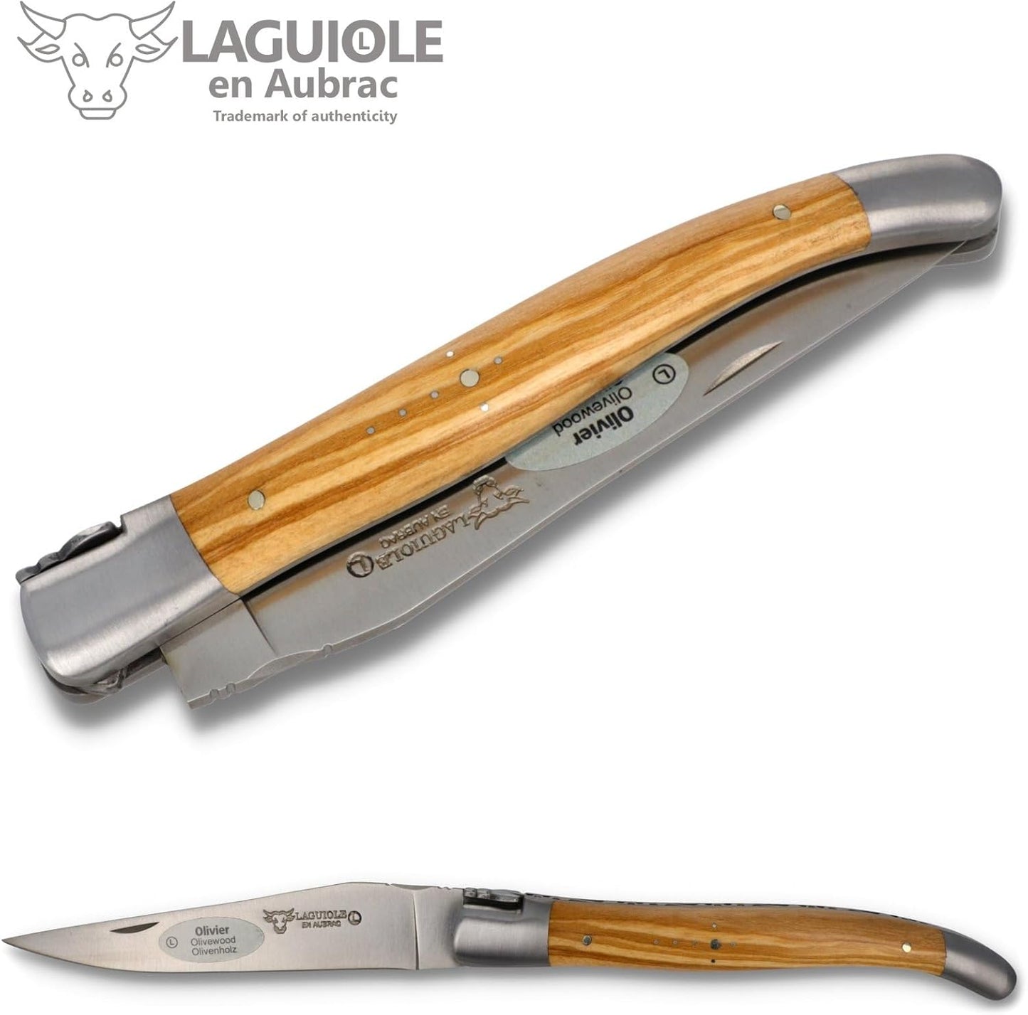 Laguiole en Aubrac Handmade Knife 12 cm L0212OLIF Olive Wood Handle, Blade and bolsters Stainless Steel