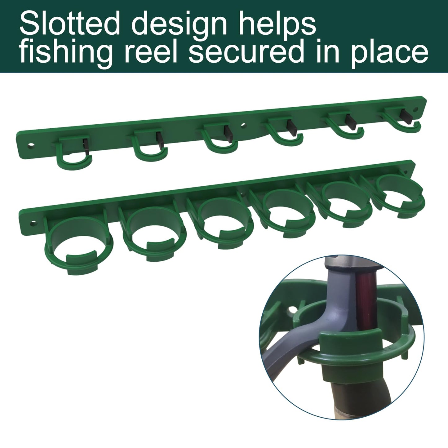 Aventik Vertical/Horizontal Fishing Rod Holder For Garage, Wall, Ceiling Holds Up To 6/12 Fishing Pole Holders (Green)
