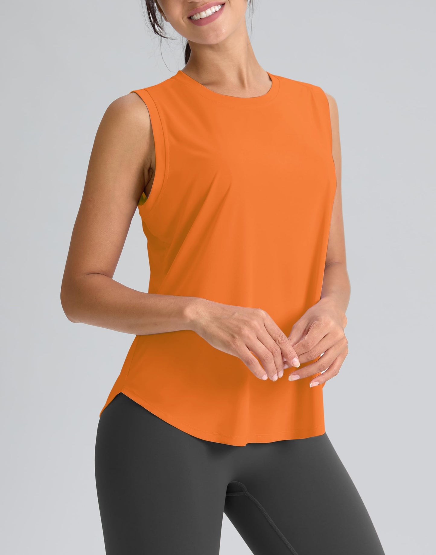 SANTINY Women's Sleeveless Workout Tops Breathable Lightweight Active Tennis Yoga Shirts Athletic Running Tank Tops for Women (Neon Orange_M)