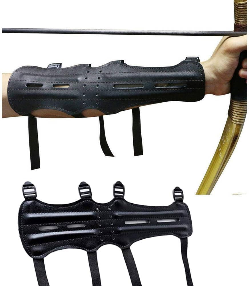 Archery Leather Arm Guard Long 4 Straps Forearm Protective Gear Hunting Arrow Bow