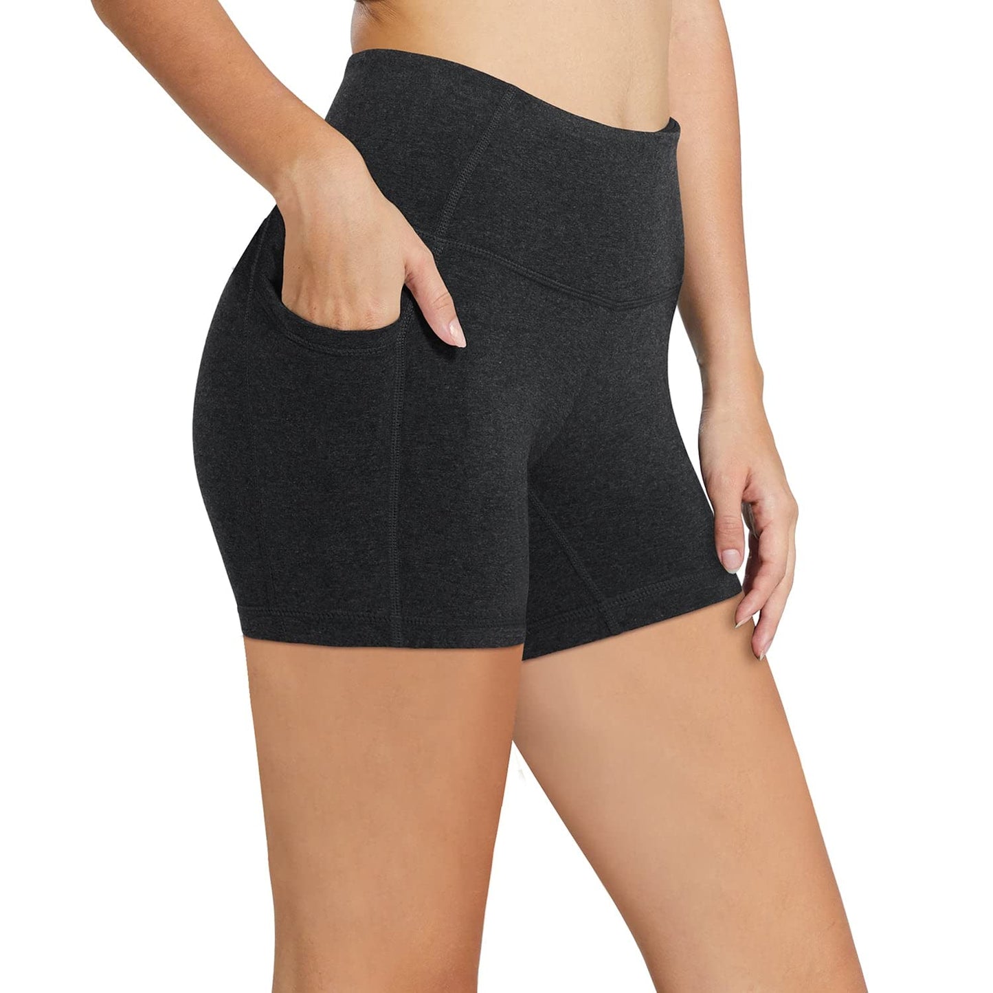 baleaf Workout Shorts Women 5" Biker Yoga Gym Spandex Running Volleyball Compression Tummy Control Short with Pockets Charcoal XXL