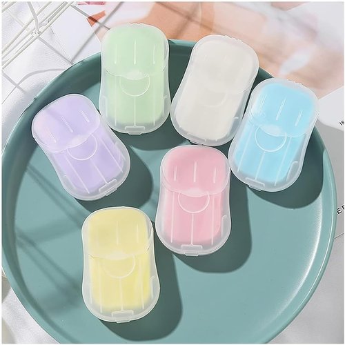 100Pcs multicolor Portable Soap Sheets, Mini Portable Travel Soap Paper Sheets Disposable Water Soluble Hand Washing Bath Scented Paper Camping and Shampoo for Outdoor, Camping Hiking(ZS288)