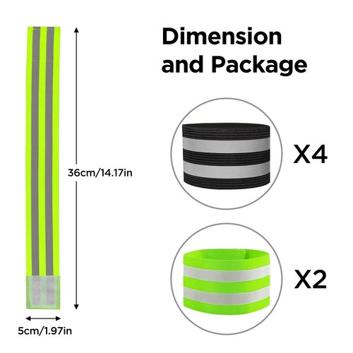 Motroce 6 PCS Reflective Band for Night Running Walking, Reflective Bands for Arm/Leg, Night Safety Wrist Band for Cycling Walking Running Concert Camping Outdoor Sports(Black and Green)