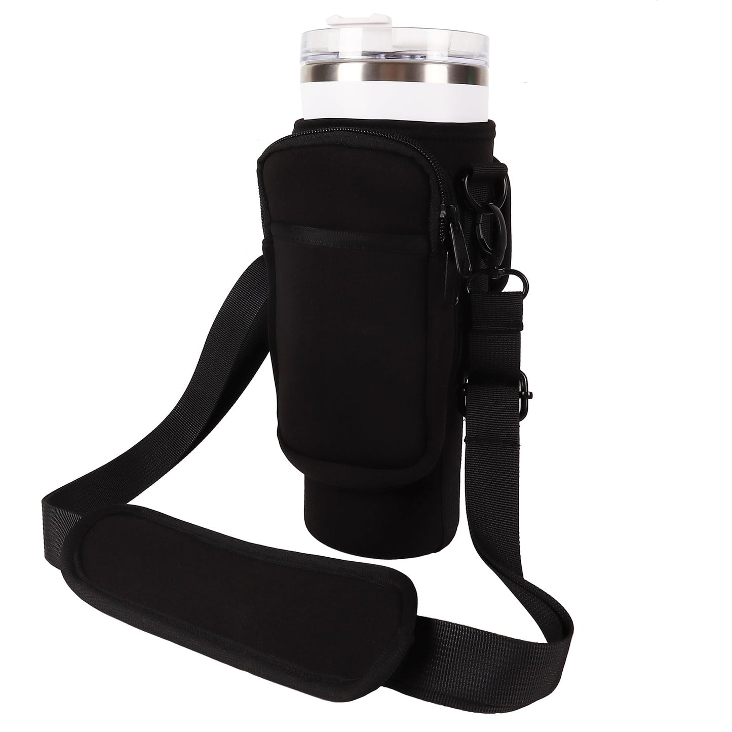 LMYUHONG Water Bottle Carrier Bag Holder for Stanley with Storage Bag,Fits for Quencher Adventure 40oz,H2.0 Stanley Cup Accessories,Bottle Pouch for Hiking Travelling Camping Climbing,Black