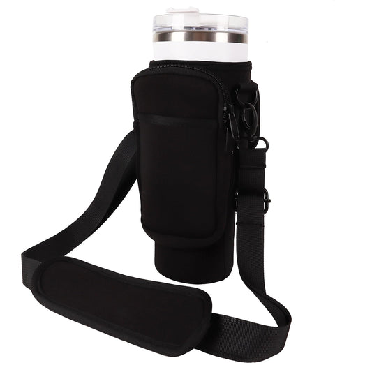LMYUHONG Water Bottle Carrier Bag Holder for Stanley with Storage Bag,Fits for Quencher Adventure 40oz,H2.0 Stanley Cup Accessories,Bottle Pouch for Hiking Travelling Camping Climbing,Black