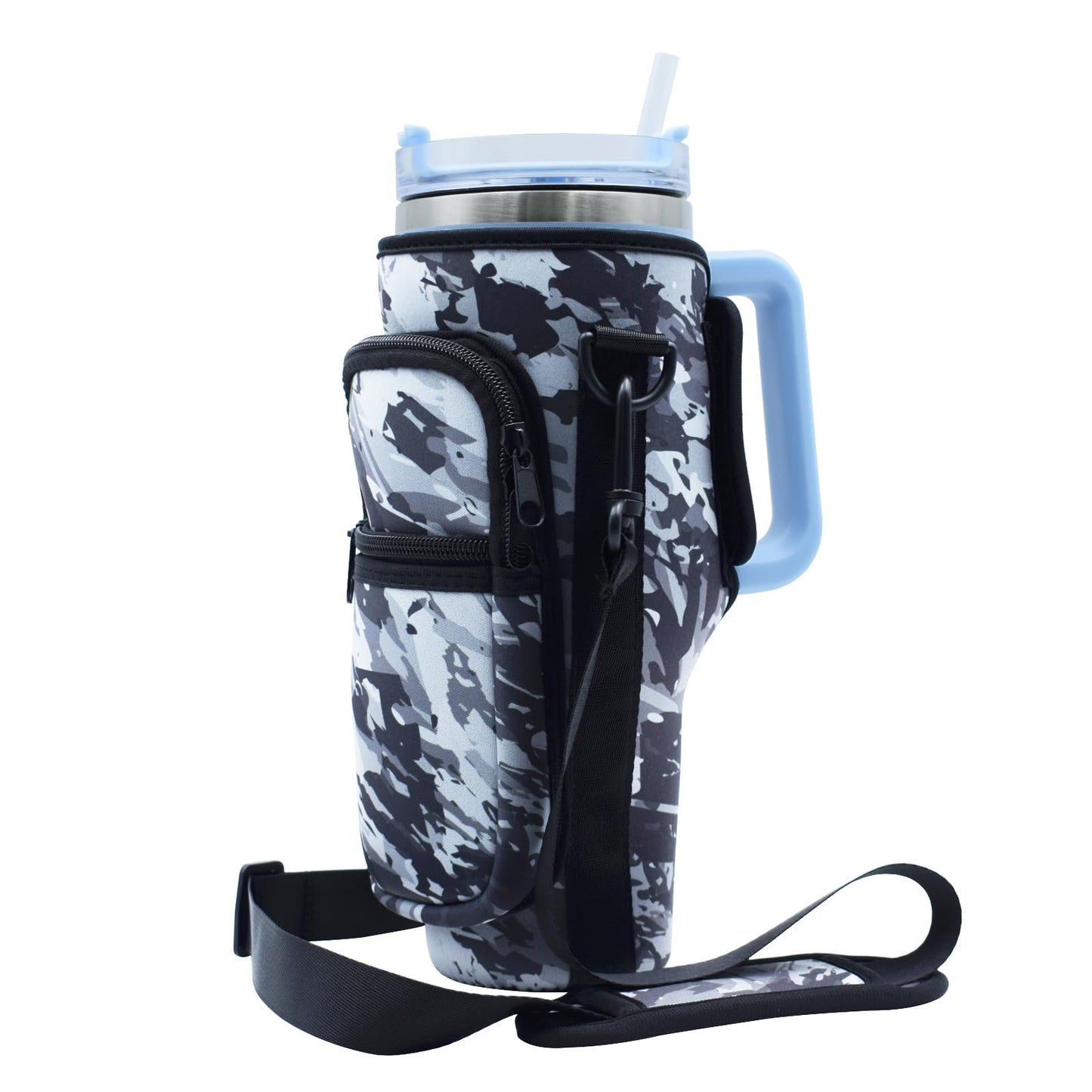 for Stanley 40 Oz Tumbler Water Bottle Carrier Bag Pouch,Stanley Cup Holder Accessories with 2 Pockets Adjustable Shoulder Strap,Sleeve Accessories for Sports Hiking Travelling Camping