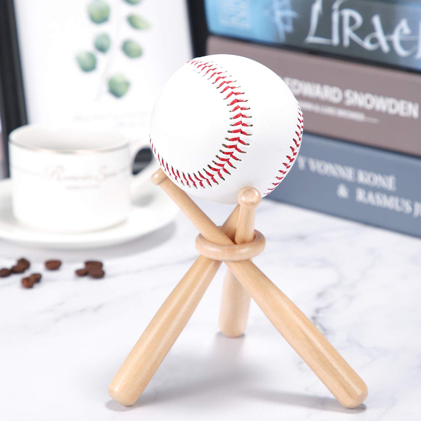 Honoson Baseball Stand Holders Balls Display Bat Wooden Stand Holder Display Centerpieces Tables for Baseball Sports Lover (4 Pack)