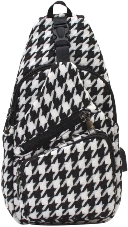 Anti-Theft Daypack Crossbody Sling Backpack, USB Charging Connector Port, Lightweight Day Pack for Travel, Hiking, Everyday, Regular, Black