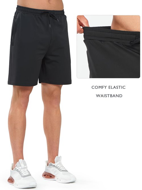 NORTHYARD Men's 7" Gym Shorts Knit Athletic Tennis Shorts for Men with Zipper Pockets for Workout Athletic Training Black M
