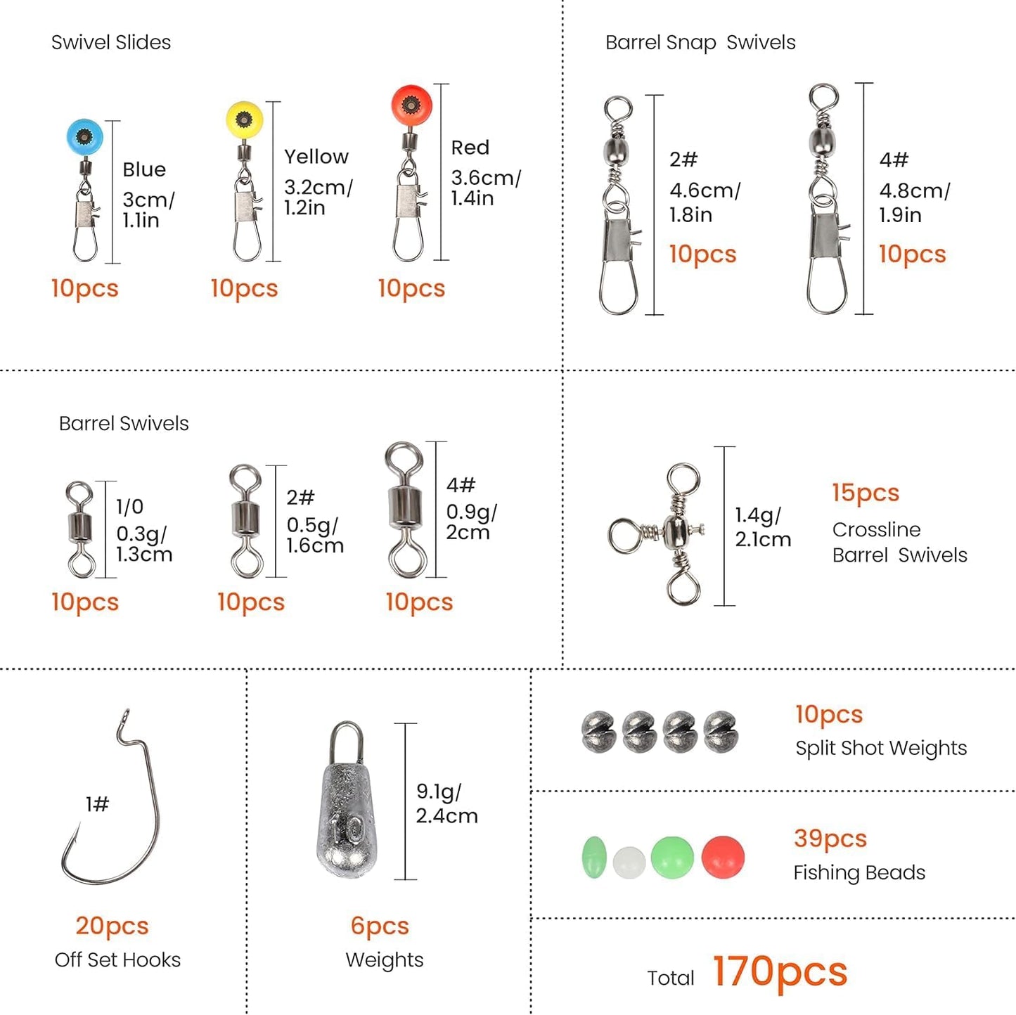 Fishing Accessories Kit, Fishing Set with Tackle Box, Fishing Hooks, Weights, Jig Heads, O-Rings, Barrel Swivels, Fastlock Snaps, Fishing Beads, Space Beans - Freshwater & Saltwater Fishing