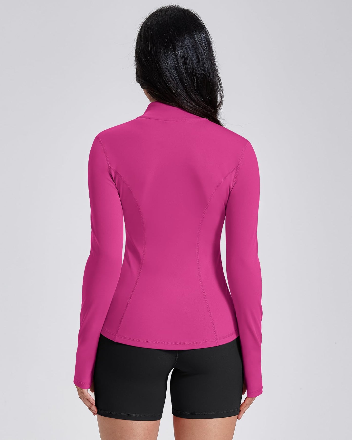 AVGO Womens Workout Jackets Lightweight Athletic Zip Up Jacket Slim Fit Running Gym Top with Pockets & Thumb Holes(Hot Pink, XXL)