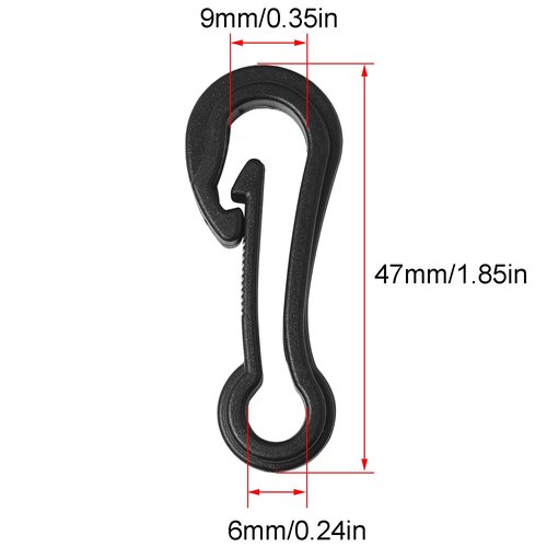 LUORNG 16PCS Outdoor Rucksack Anti-Lost Plastic Hooks and Buckles - Length 47mm/1.85in Luggage Accessories Wingless Snap Hooks for Parachute Ropes Camping Nautical Accessories - Black