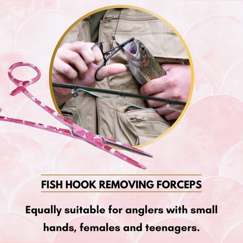 Fly Fishing Serrated Pliers Hemostat Forceps Made of Stainless Steel Anglers Catch & Release Tool with Precision Grip Locking - 5.5" STRAIGHT (Pink Valentine)
