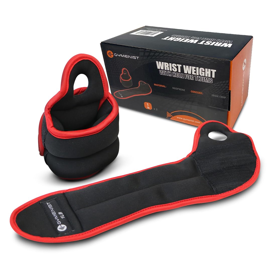 Pair of Wrist Weights With Hole for Thumb, Great for Fitenss Running Workouts & All Kind of Cardio Exercises (1 LB - PAIR - 2 Lb total)