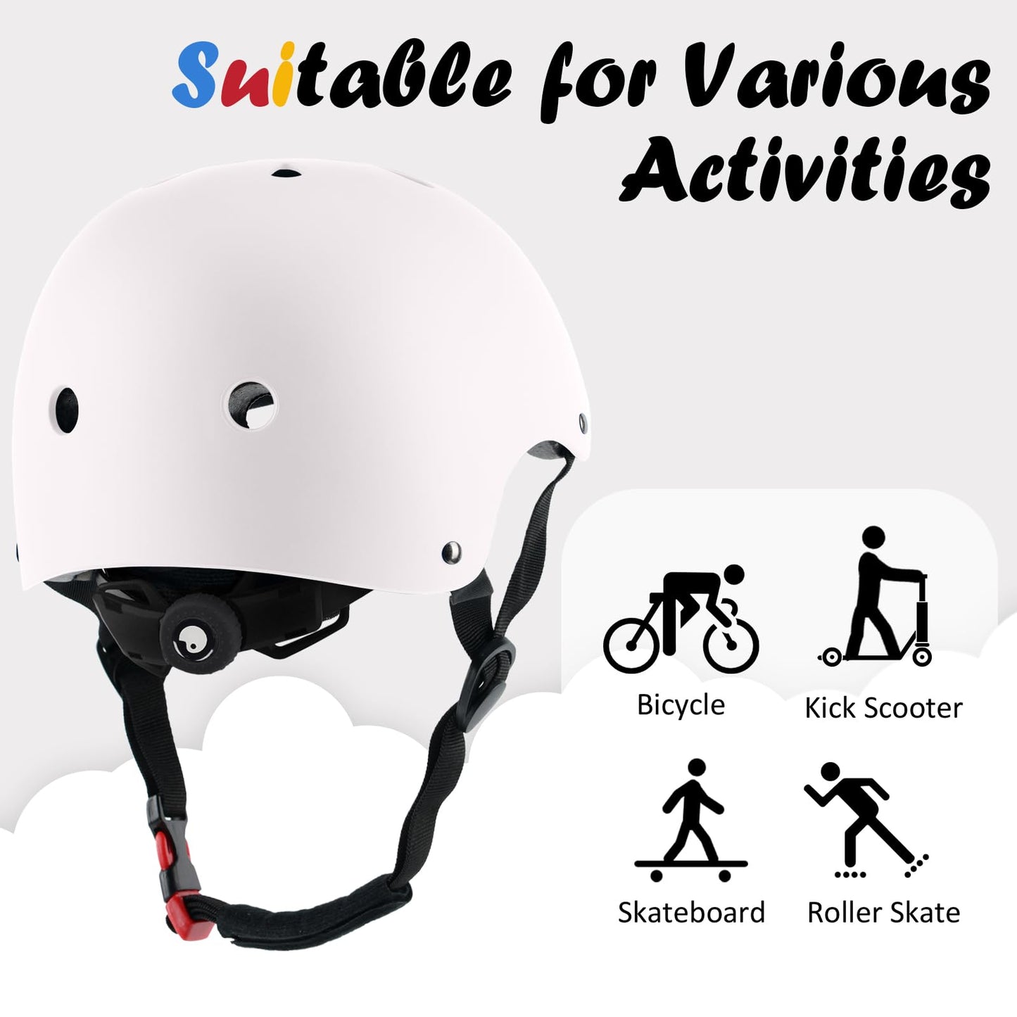Kids Bike Helmet, Adjustable and Multi-Sport, from Toddler to Youth, 3 Sizes (Snow)