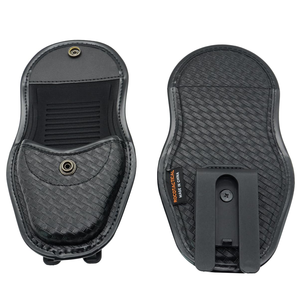 ROCOTACTICAL Hidden Snap Single handcuff case w/360 Degree Rotating Belt Clip, Basketweave Single Cuff Case for Law Enforcement