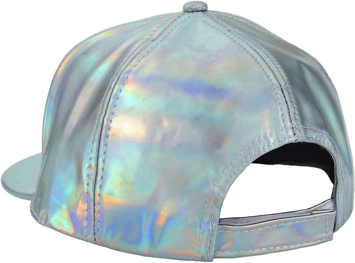 FALETO Adjustable Shiny Holographic Baseball Cap Rainbow Reflective Hip Hop Rave Hat Metallic Casual Cap