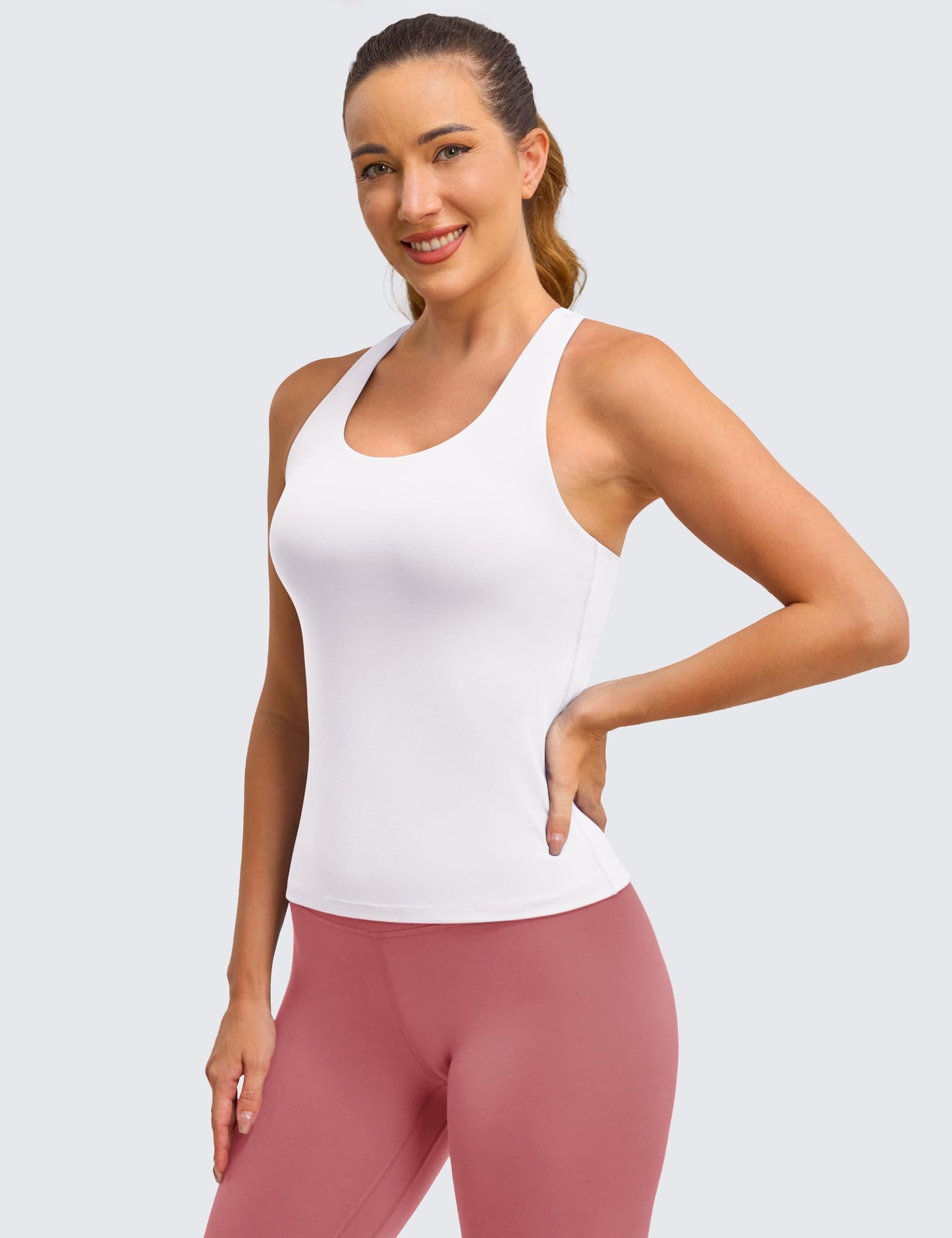 BAYDI Clouduxi Workout Tank Tops for Women Racerback Yoga Shirts with Built in Bra Gym Athletic Sleeveless Camisole White