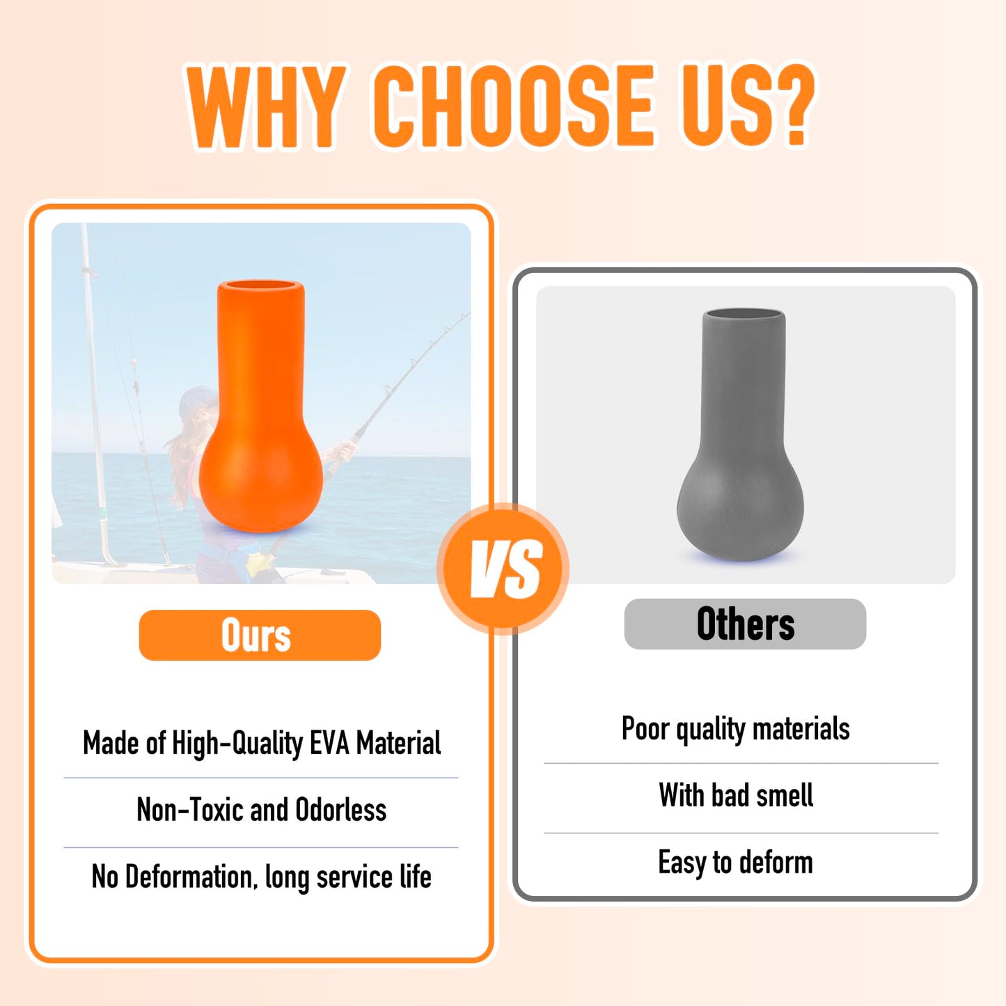 Fishing Rod Butt Cushion, Portable Belly Top Pole Bracket Fish Rod Belly Spherical Barrel, Shock Absorption EVA Foam Stand Up Fishing Pole Holder Base Support for Better Control (Orange)