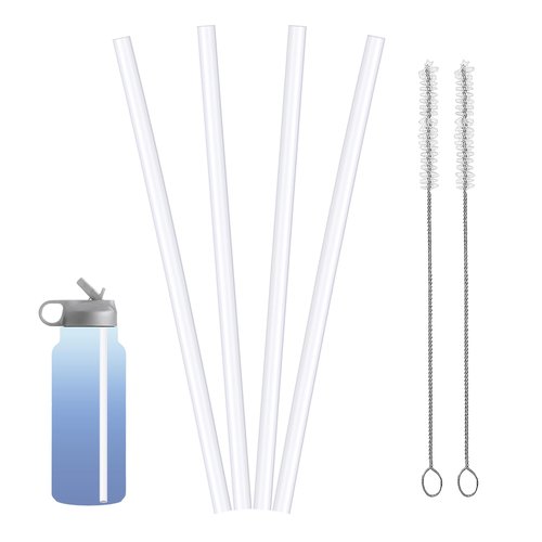 ZARZAVT 4-Pack Replacement Straws with Brush | 8mm BPA-Free Plastic Straws for Hydro Flask Straw Lid | Leakproof & Durable Fit(Not for Stanley/Narrow Mouth)