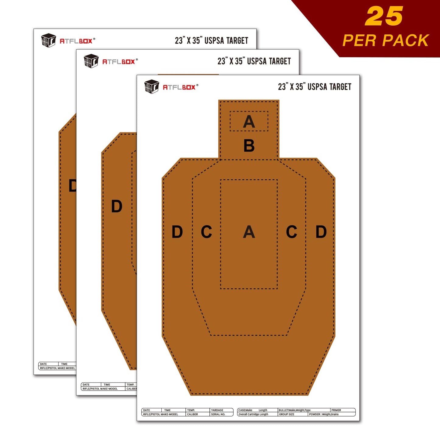 ATFLBOX 23" x 35" IPSC/USPSA Practice Paper Shooting Targets, Competition Torso Target, Paper Silhouette Shooting Target, Suitable for Pistol, Rifle, Handgun, shotgun shooting range training (25 PACK)