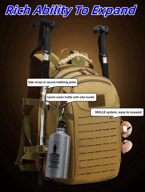 ORILOOSEN Heavy duty zipper military backpack Outdoor Tactical Backpack，Nylon canvas Knapsack，hiking camping travel Backpack， 3-day backpack，water resistantt (01#khaki)