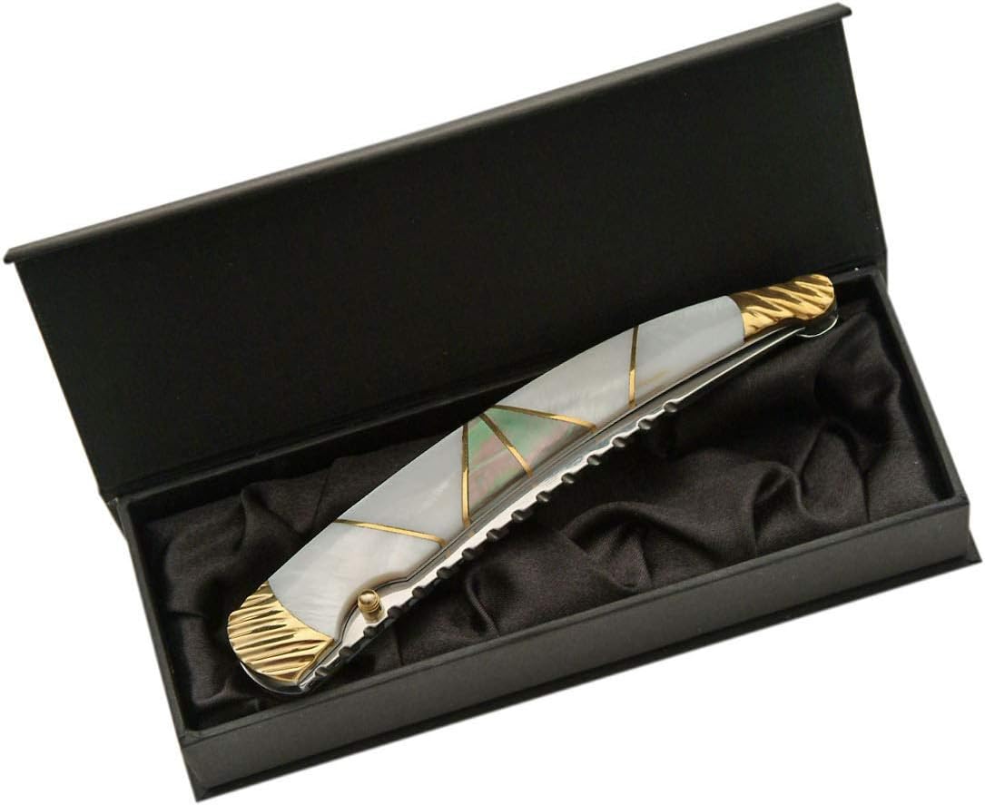 SZCO Supplies Mini Pocket Knife 4.75" Mother of Pearl Folding Knife - Stainless Steel Blade, Elegant Design Folding Knife with Gift Box
