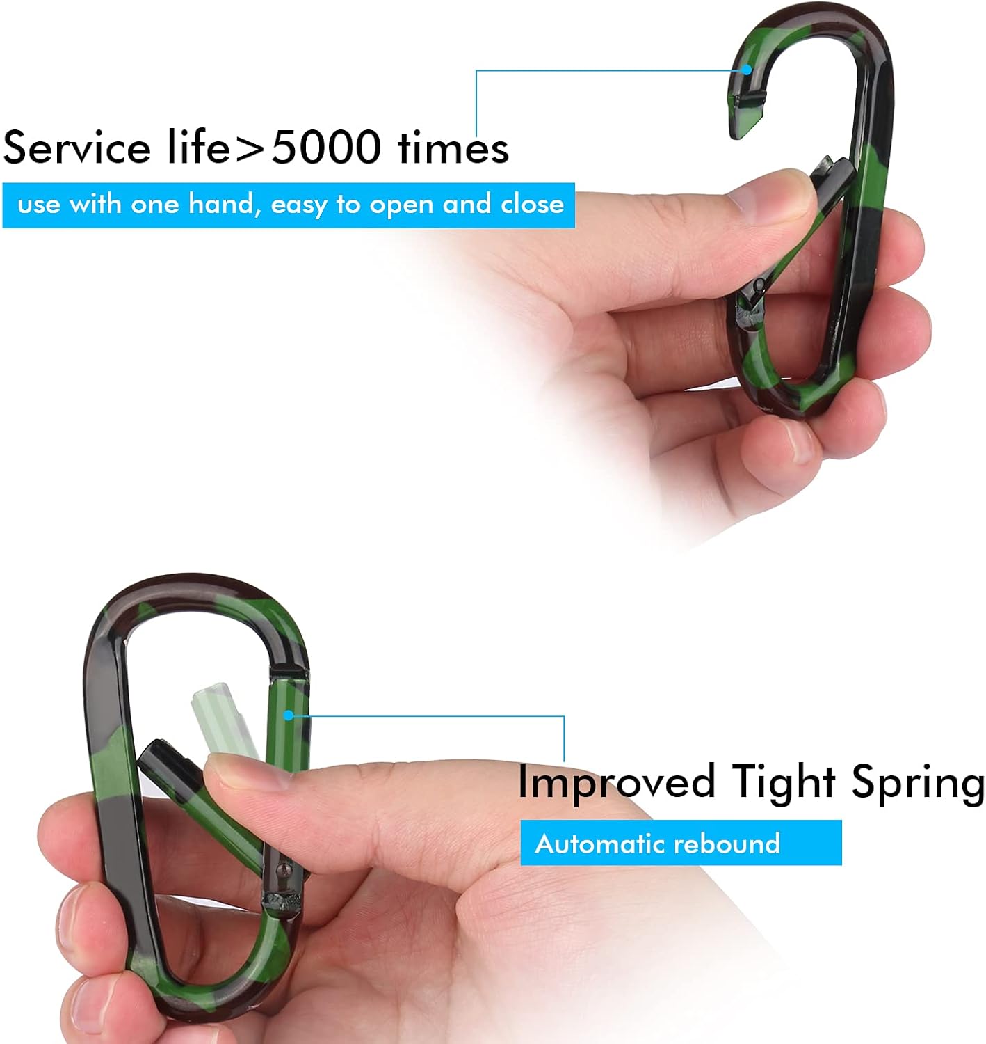 6PCS Black Carabiner Caribeaner Clip,3" Large Aluminum D Ring Shape Carabeaner with 6PCS Keyring Keychain Hook…