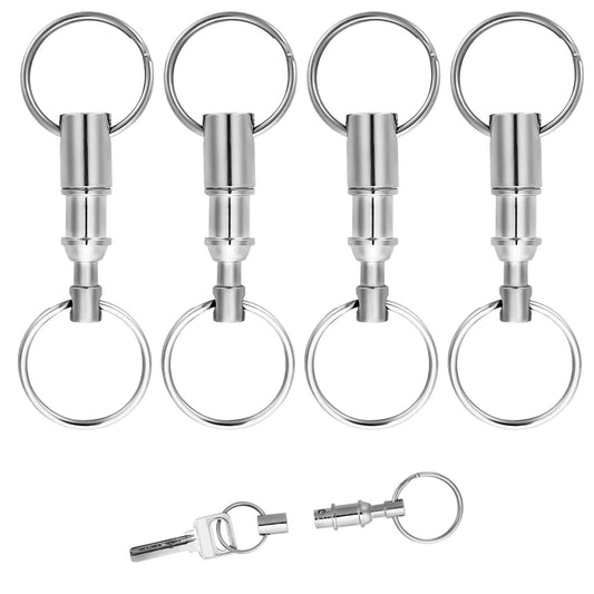 4pcs Keychain for Quick Release, Detachable Dual Pull Apart Key Chain Quick Disconnect Key Ring with Metal Keyring Quick Detach Key Holder for DIY Craft Home Car Key Accessory