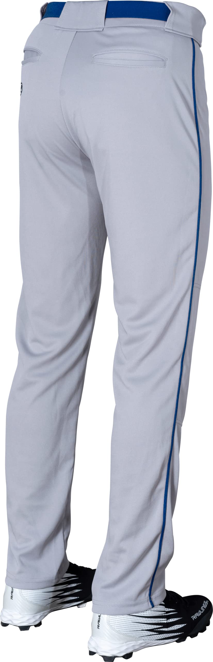 Rawlings | Standard Semi-Relaxed Full Length Baseball Pants | Piped | Grey/Royal | Adult Small