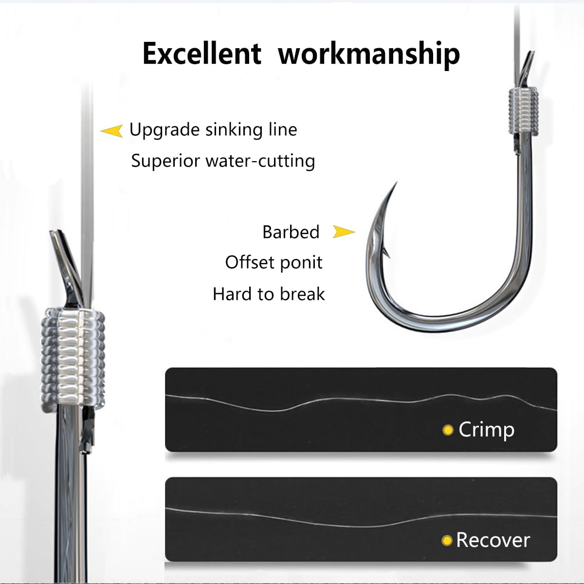 AMHDV Pre Tied Fishing Hooks on Line, Small Fish Hook with Leaders (Pack of 20) (Black, 10# (3.3-6.6lb))