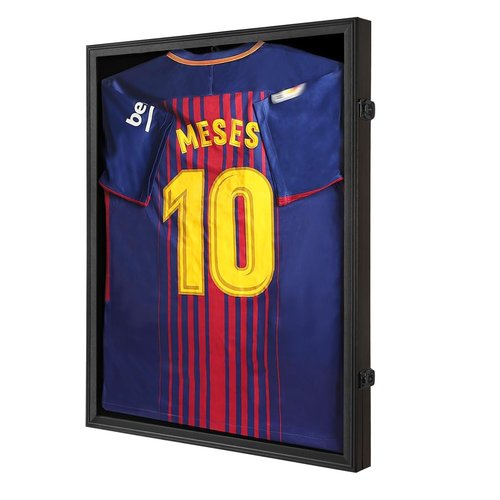 Sboitflmm Jersey Frame Display Case - Football Jersey Display Frame - Lockable Jersey Shadow Box with UV Protection Acrylic Door and Hanger for Hockey Soccer Basketball Baseball Shirts, Black