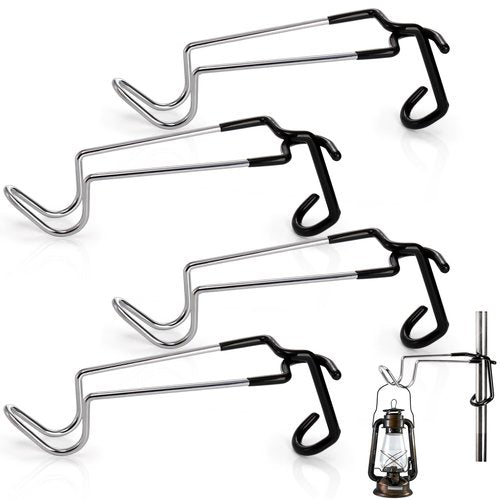 Tlence 4 Pack Camping Lantern Hook Hangers, 10" Outdoor Lamp Hanger Stand, Stainless Steel Non-Slip Tent Light Pole Hook, Portable Water Bottle Holder Bracket for Camping Hunting Fishing Hiking