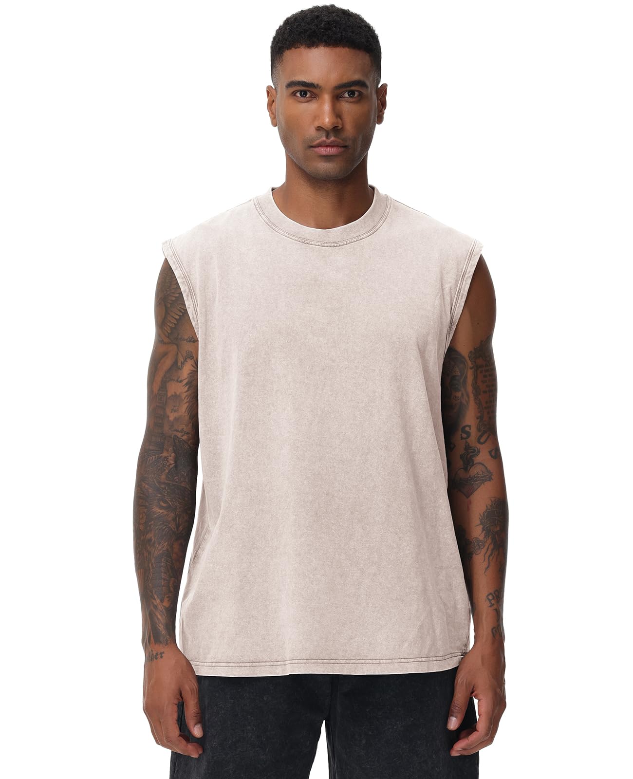 SnowElve 3 Pack Mens Workout Tank Tops Sleeveless Tee Shirts Men Muscle Shirt Gym Acid Wash T Shirts Running Beach Loose Fit Tee(ACGYCF,M)