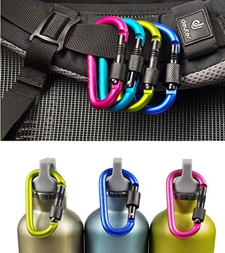 6 pcs/Set D Ring Key Chain Locking Carabiner Aluminum Multi-Purpose Hook Strong Lock Buckle Outdoor Equipment (Multicolor)