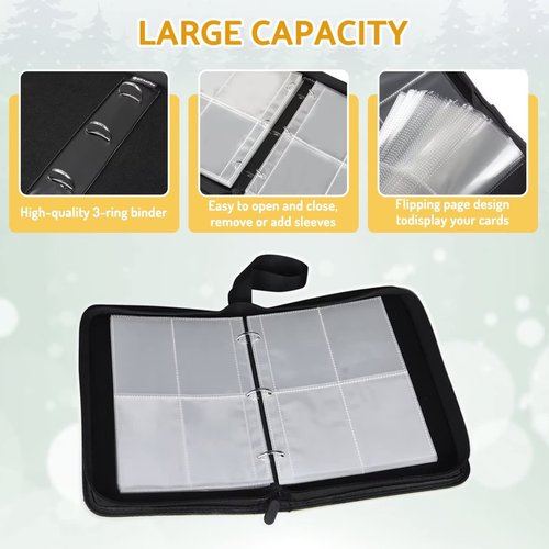 Bebomne Baseball Card Binder Holder 480 Pockets with 60 Removable Sleeves, Portable Sports Trading Cards Binder Album Collector Organizer Protectors with Zipper,Waterproof