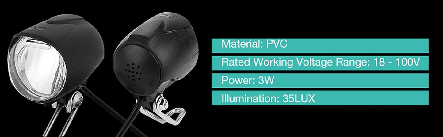 48v Ebike Light,2 in 1 Bike Headlight Front Light LED Lamp Horn for Electric E Bike 6V Led Light for Bafang 48 Volt Bike Light 48 Volt Headlight Horn