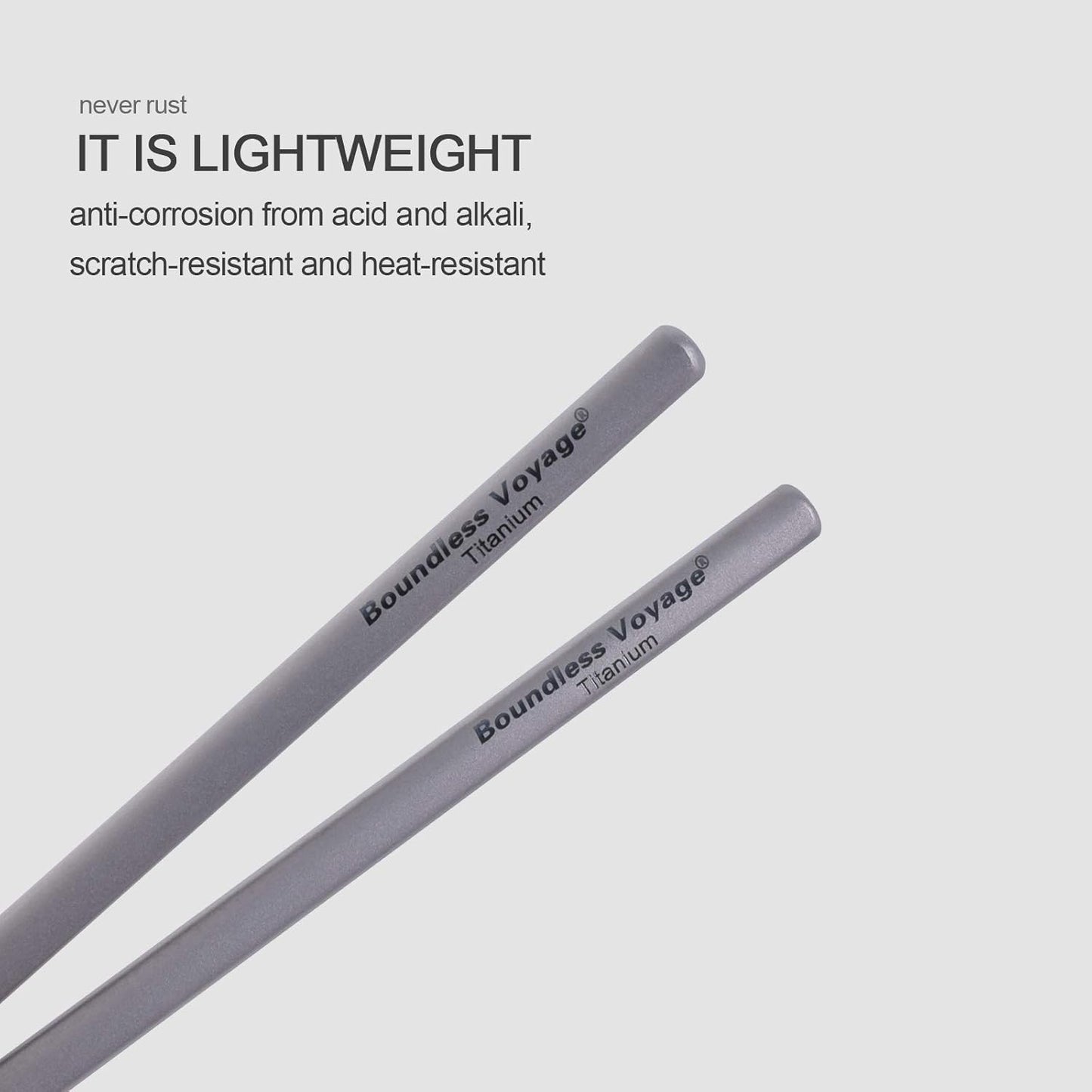 iBasingo Titanium Chopsticks Square Ultralight (15g) Skidproof Chinese Chopsticks for Camping, Travel & Home Use, Reusable Metal Utensil Durable Outdoor Cutlery (1 Pair Ti1001T)