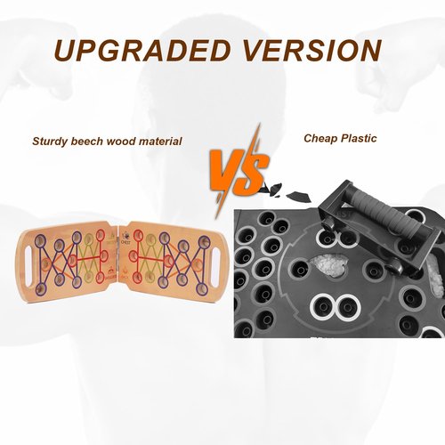 Wooden Portable Push up board, foldable fitness strength training pushup stand with solid bar grips, 2 handles for floor, professional push up training equipment for man and women, Brown