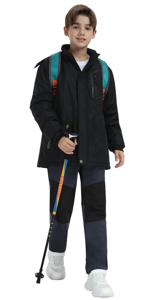 MoFiz Kids Fleece Lined Winter Hiking Pants - Waterproof Insulated Outdoor Pants Dark Gray 10-12